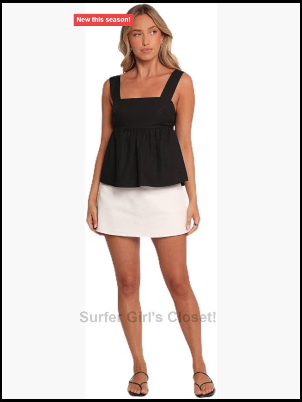 Black Sleeveless Square Neck Tank Top with Open Back Tie